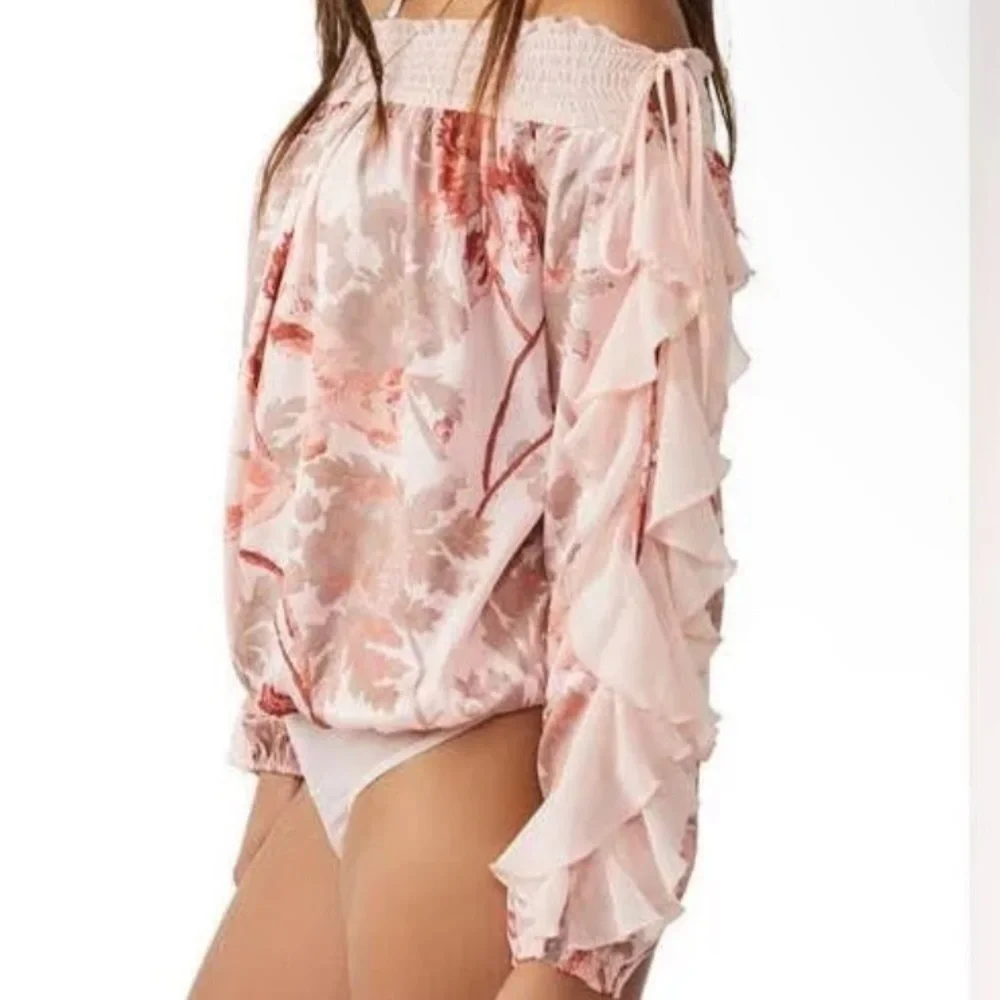 Free People Born to Love Floral Print Off the Shoulder Bodysuit in Lotus Combo